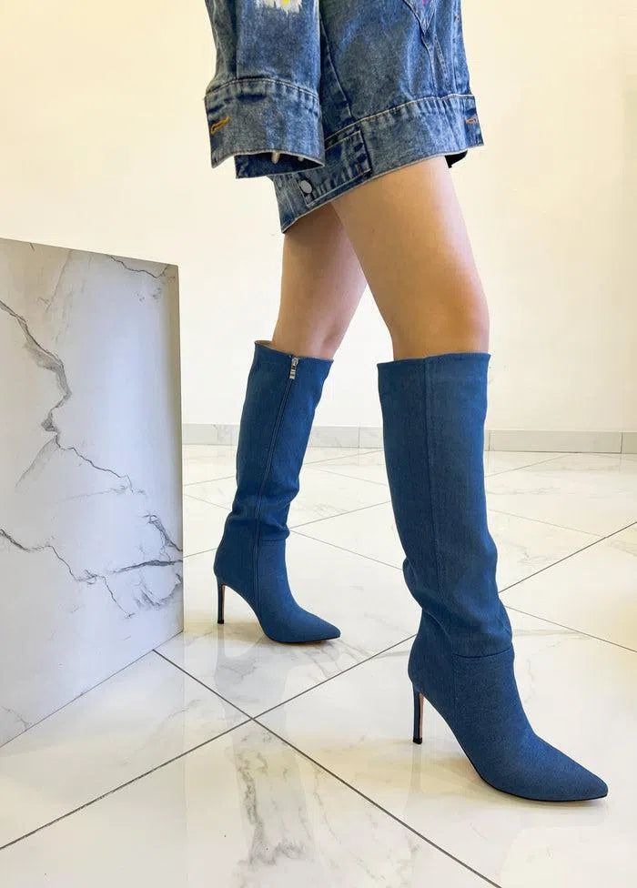 Stivali Alti Sui Jeans JEANS-Stivali Alti Denim–