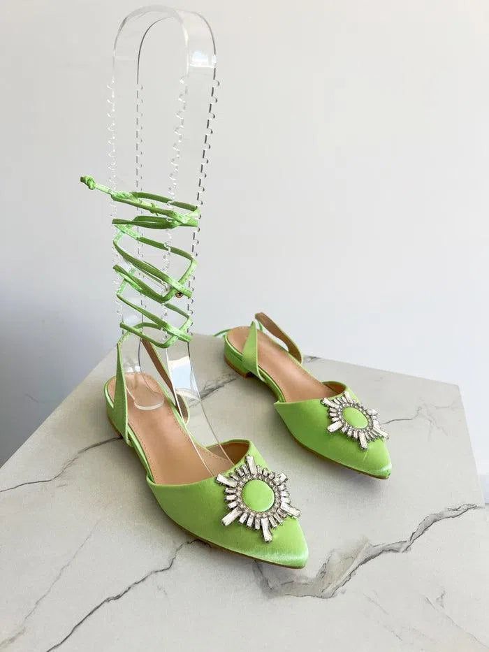 TAUPE Ballerinas with silver decoration laces–