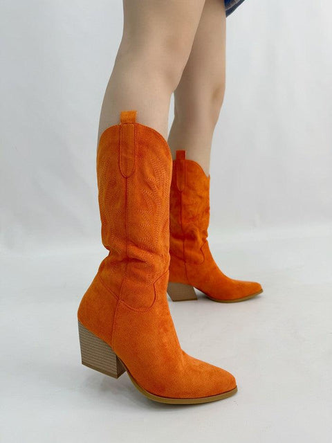 AMELIA- Texano camosciato ricamato