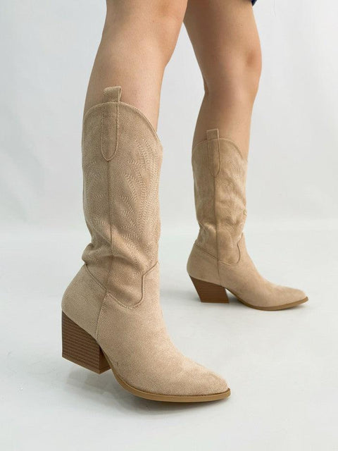 AMELIA- Texano camosciato ricamato