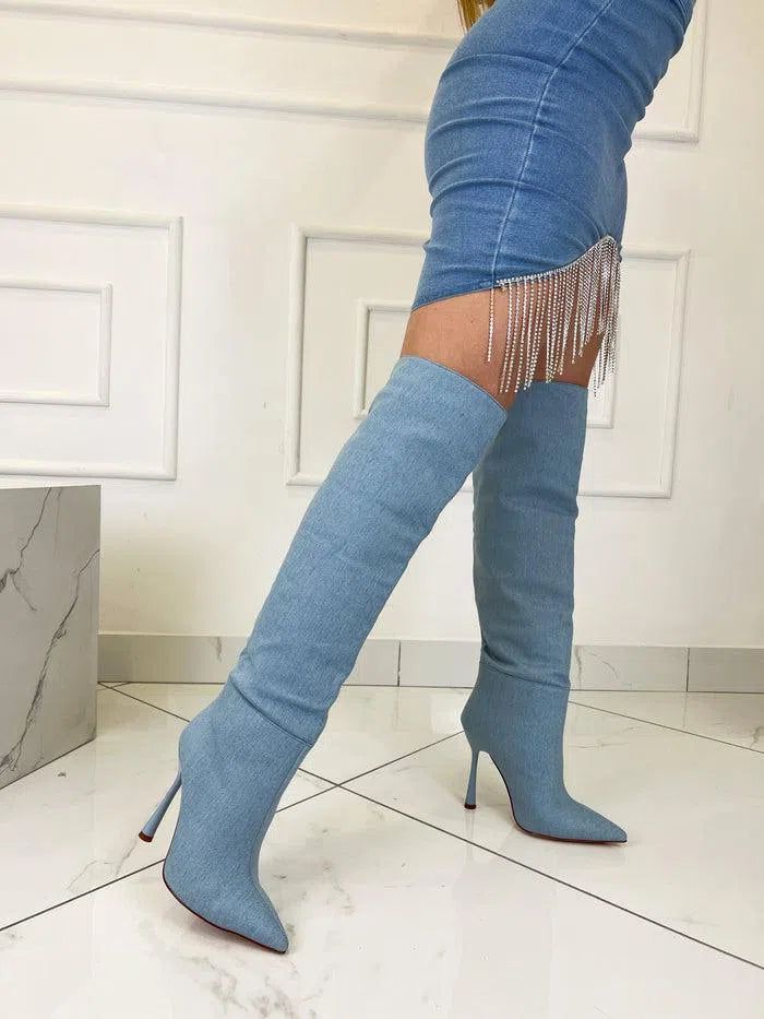 Stivali Tacchi Di Jeans Acquista Stivali Moda Donna Stivali Lunghi