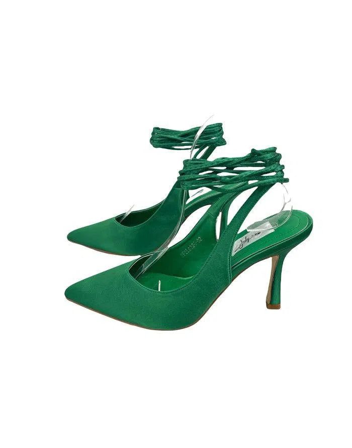 CAMILLA- Décolleté a punta con lacci alla caviglia in raso– julys