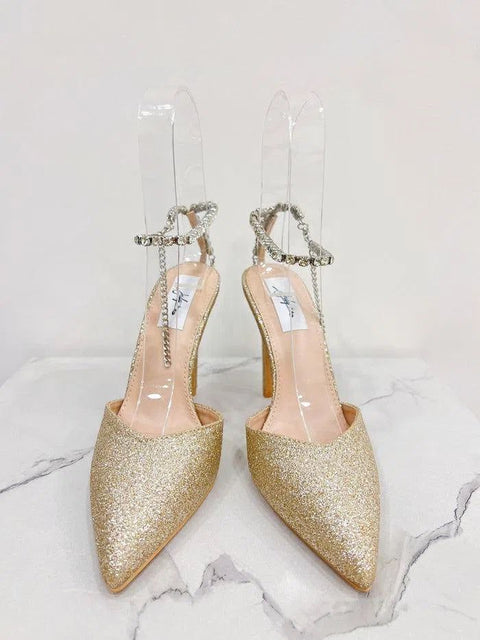 EDNA-Decolletè glitter con cinturina strass alla caviglia