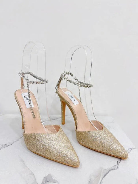 EDNA-Decolletè glitter con cinturina strass alla caviglia