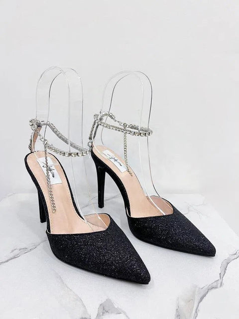 EDNA-Decolletè glitter con cinturina strass alla caviglia