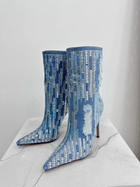 GEAT-Stivaletto denim con strass