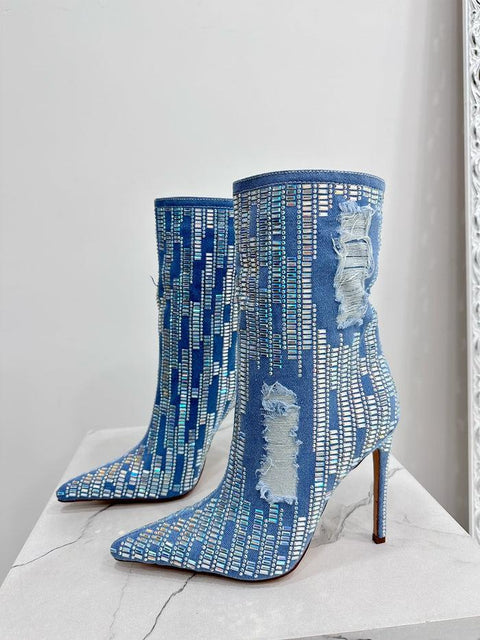 GEAT-Stivaletto denim con strass