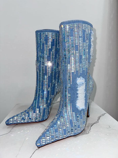 GEAT-Stivaletto denim con strass