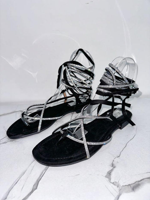 JUEPE- Sandalo con lacci strass