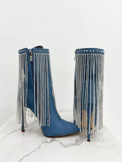 SIXET-Stivaletto denim con strass